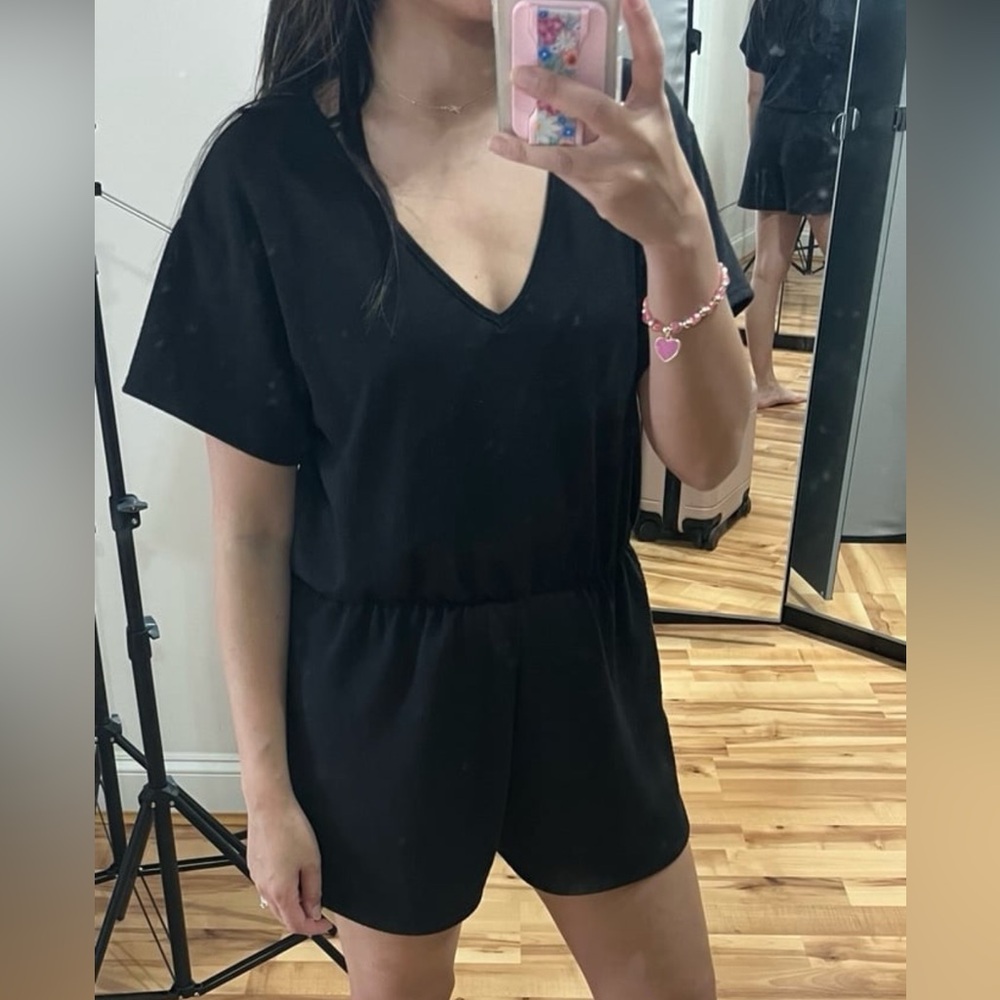 Pink Lily Black Romper